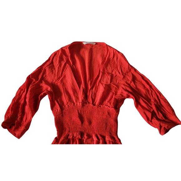 Zara Women's Red Mid-Calf Ruffled Elastic Waist Flowy Size Small Dress - Picture 3 of 9